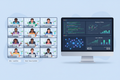 A image of online meeting with devopers and other side computer screen doing AI work 